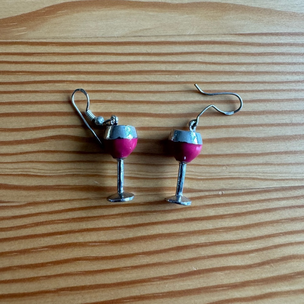 Wine Glass Earrings in Red and Silver
